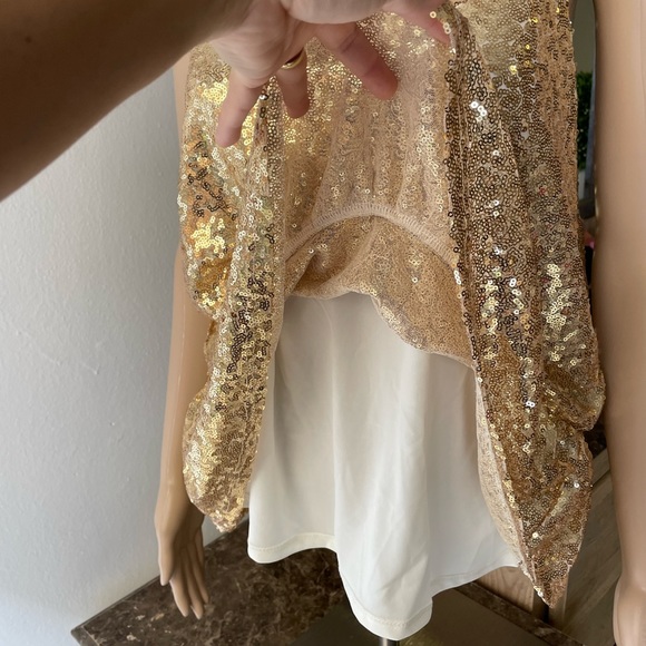 Gold sequined top peplum hem XL - Picture 6 of 8